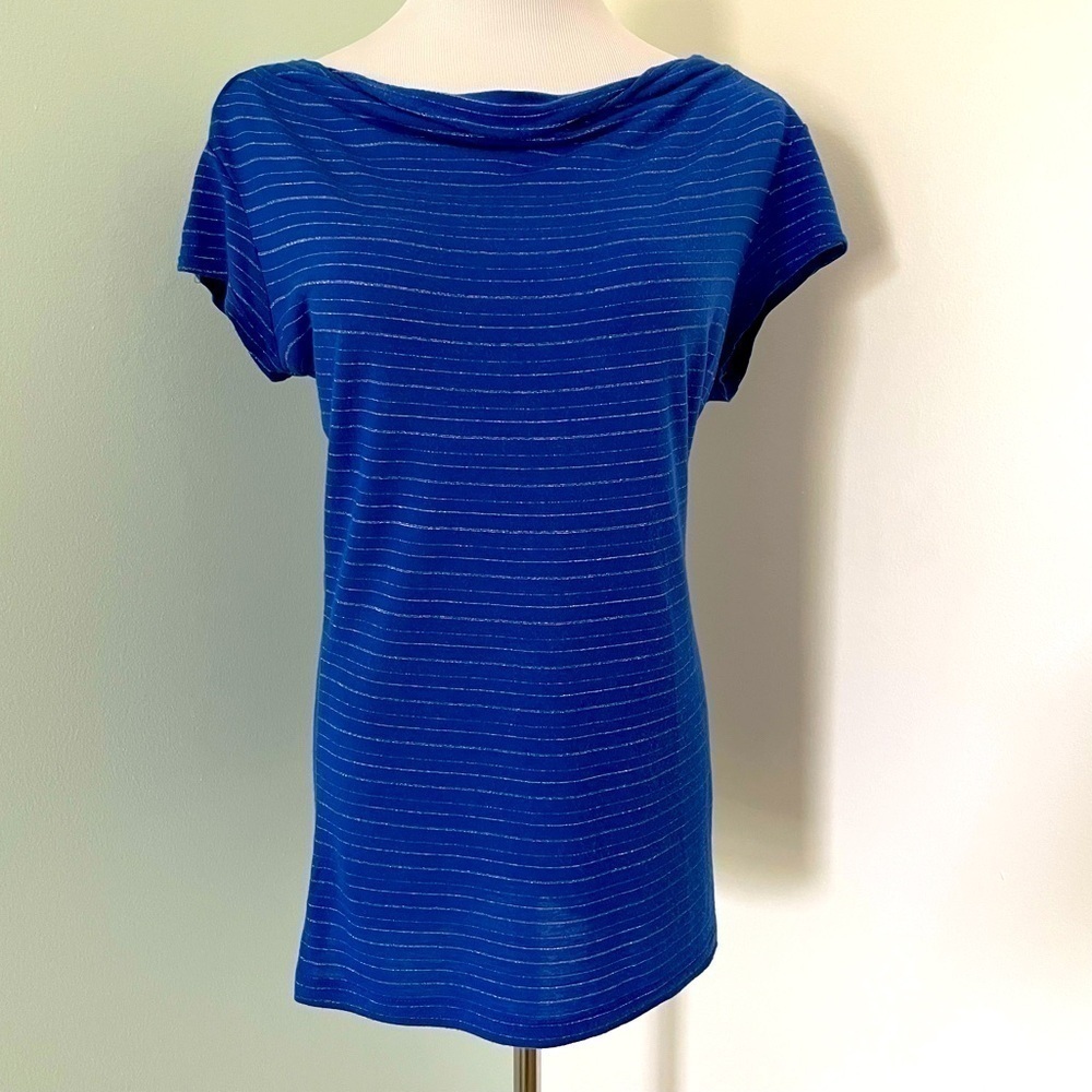 Banana Republic Cowl Neck Women’s Short Sleeved Top Blue and Silver Size M